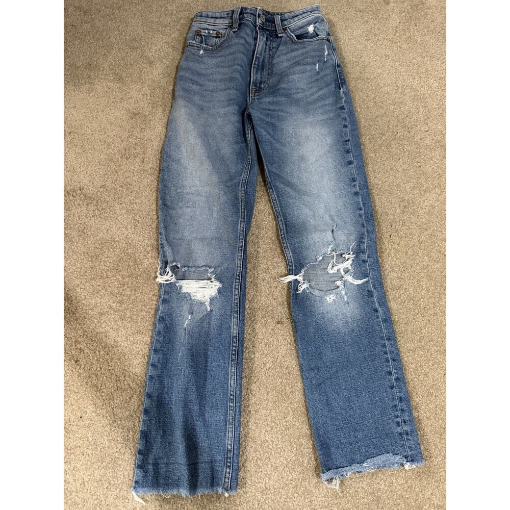 Womens Abercrombie &Fitch Zoe Natural Rise Ankle Striaght Distressed Jeans 00/24
